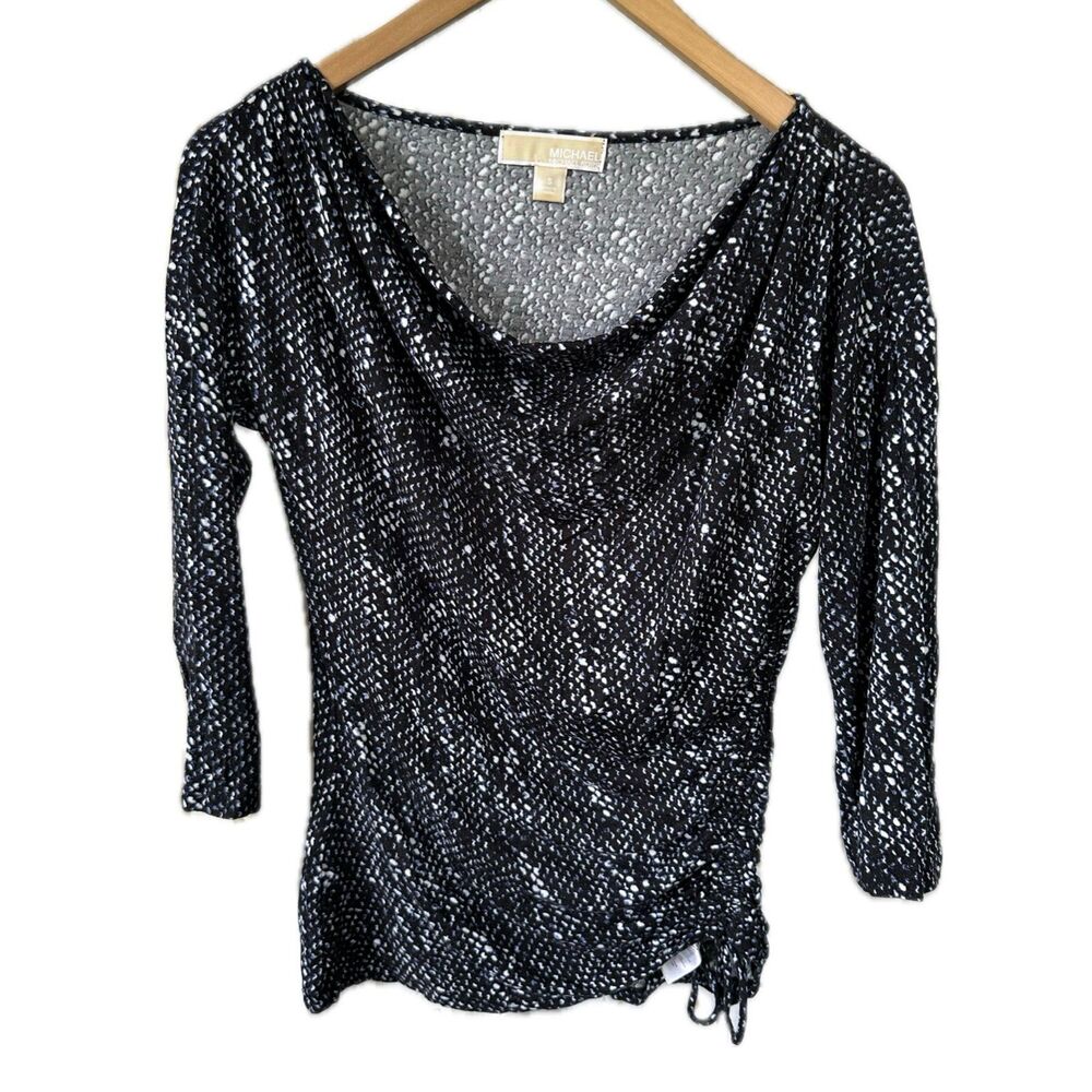 Michael Kors Cowl Neck Side Drawstring 3/4 Sleeve Snake Animal Print Blouse S